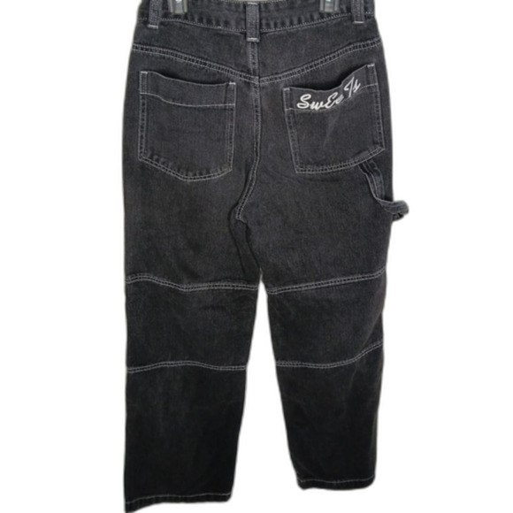 Shein Women's Baggy High Waist Jeans Black Embroidered Letter Denim Size Small - Picture 3 of 10